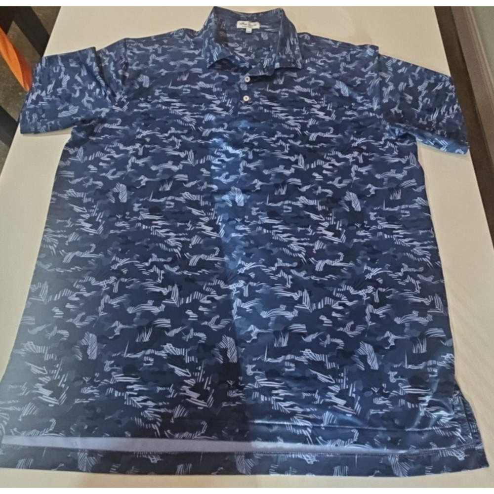 Peter Millar Summer Comfort Print Polo Golf Shirt Blue Floral/Camo Design XL